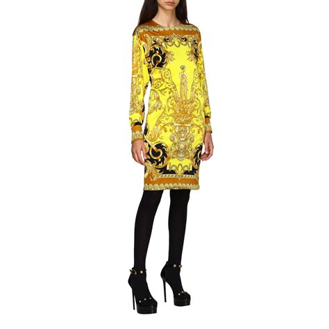 original versace yellow and brown dress|versace floral dresses.